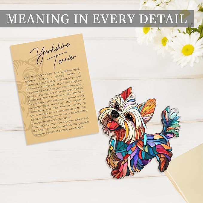 Colorful Dogs Acrylic Suncatcher Ornament for Window Decor, Acrylic Suncatcher Window Hanging Decor, Dog Lovers Gifts for Women, Dogs Christmas Ornaments for Tree Hanging (Yorkshire)