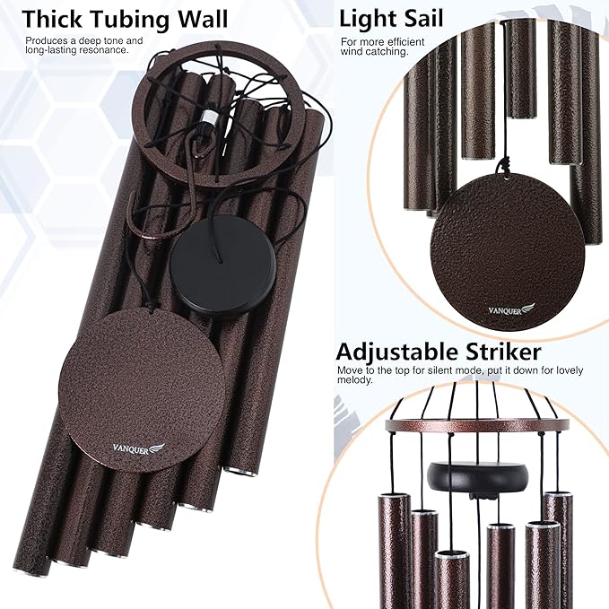 Vanquer Wind Chimes for Outside Deep Tone - 38'' Wind Chimes Outdoor Clearance, Deep Tone, Windchimes Outdoors, Memorial,Wind Spinner, Sympathy Gift, Patio, Home Décor (Bronze)