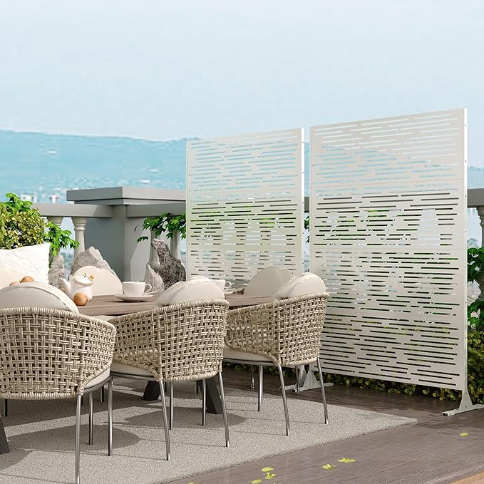 Garveelife Metal Privacy Screen 72" H×47" W for Outdoor Freestanding Decorative Privacy Wall Panels with Stand, Patio Balcony Screens for Outside Divider Deck Porch Garden, 1PC