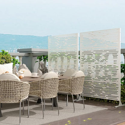 Garveelife Metal Privacy Screen 72" H×47" W for Outdoor Freestanding Decorative Privacy Wall Panels with Stand, Patio Balcony Screens for Outside Divider Deck Porch Garden, 1PC