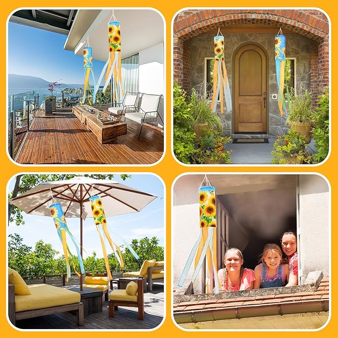 NOVWANG 2 Pieces Sunflower Windsock, 40 Inch Wind Socks for Outside Sunflower Wind Sock Summer Windsock for Home Garden Yard Balcony Decoration