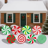 8-Piece Christmas Candy Yard Signs with Stakes Decorations – 8 Assorted Peppermint and Lollipop Designs 12.6 x 12.6 Inches Large Round Candy Signs for Outdoor Garden and Lawn Holiday Party Favor