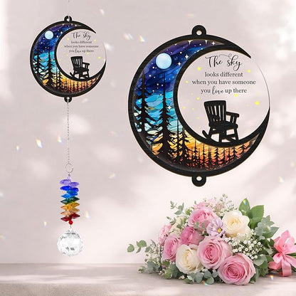Memorial Suncatcher - Moon Chair Ornament - Sympathy Gift for Loss of Loved One - Bereavement Gifts - Condolence Gift - Memorial Rainbow Maker - Remembrance Ornament - Funeral Keepsake