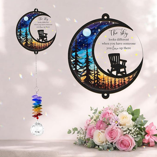 Memorial Suncatcher - Moon Chair Ornament - Sympathy Gift for Loss of Loved One - Bereavement Gifts - Condolence Gift - Memorial Rainbow Maker - Remembrance Ornament - Funeral Keepsake