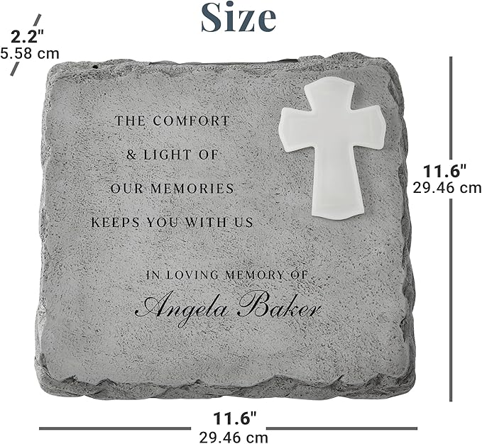 Let's Make Memories Personalized Memorial Garden Stone - Engraved Sympathy Garden Marker - Condolences - Solar Cross - Comfort and Light
