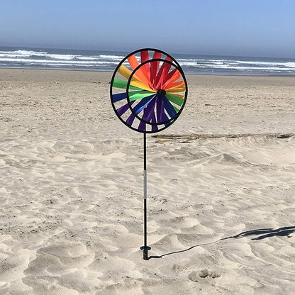 In the Breeze 13-Inch Double Wheel Rainbow Spinner, Outdoor Ground Décor, 2683