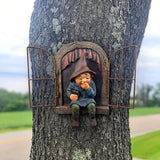 YWHWXB Elf Out The Door Tree Hugger,Garden Gnome Fairy Statue,Funny Garden Tree Decoration,Hanging Hand-Painted Sculpted Tree Faces Decor for Patio Yard Lawn Porch Decoration