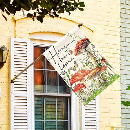 AVOIN colorlife Home Sweet Home Spring Mushrooms House Flag 28 x 40 Inch Double Sided, Seasonal Flowers Welcome Yard Outdoor Flag