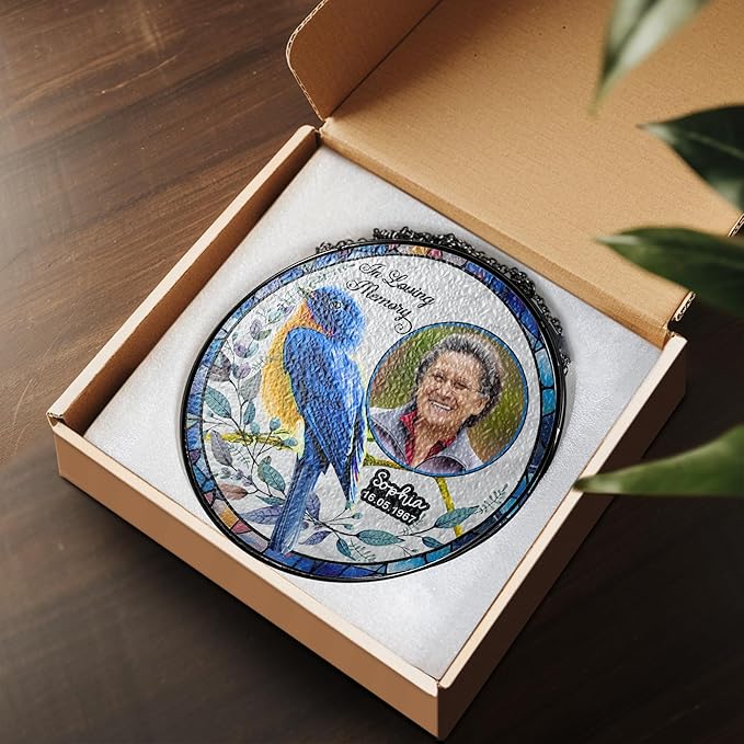NAZENTI Custom Memorial Photo Gift for Grandma, Keepsake and Remembrance, Sympathy in Memory of Loved One Gifts, in Loving Memory Gifts Sympathy Personalized Stained Glass Window Hanging