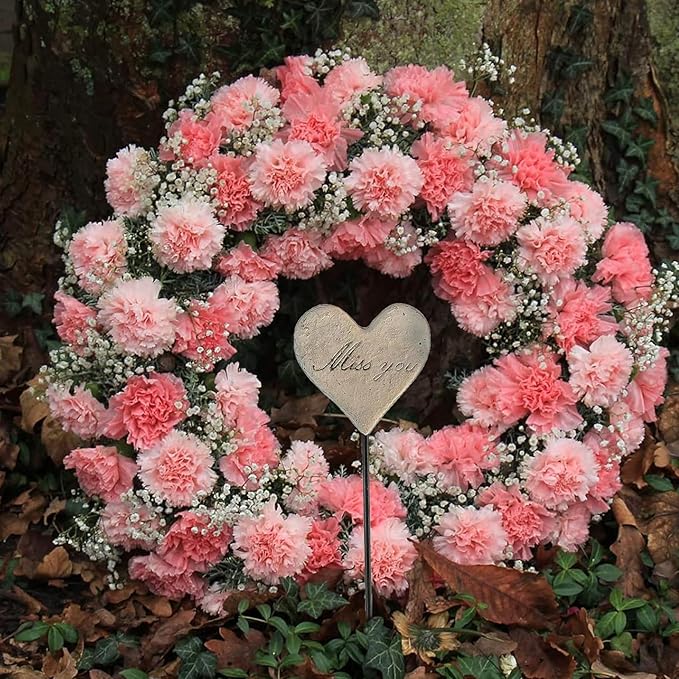 Miss You Heart Memorial Grave Markers, Cemetery Decorations for Grave, Memorial Remembrance Stake,Grave Site Outdoor Stake Decorations for Cemetery Heart Shaped Garden Stake