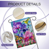 Hzppyz Welcome Spring Hummingbird Iris Garden Flag Double Sided, Purple Flower Bird Yellow Butterfly Decorative House Yard Outdoor Small Decor, Summer Floral Arrangement Home Outside Decoration 12x18