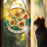 VAIIEYO Sunflower Sun Catcher Stained Glass Window Hanging Ornament, Handmade Sun Catcher Flower Decoration with Hooks for Window Garden Home, Mother's Day & Birthday Housewarming Gift (7.8 inch)