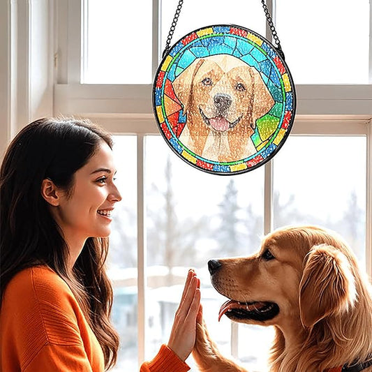 Custom Cat Stained Glass Suncatcher Pet Ornament Memorial Gifts for Pet Lovers, Personalized Pet Memorial Gifts for Dogs Window Hanging, Pets Memorial Gift, Custom Photo Gift for Loss of Dog