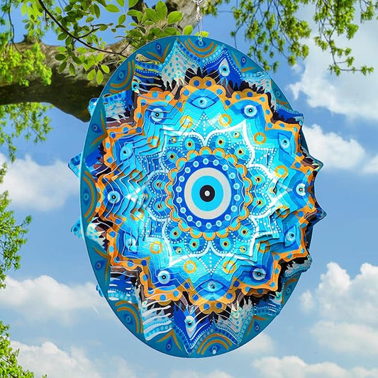 Aoedelyart Wind Spinners Outdoor Mandala Peacock Blue Eye‌,12In Stainless Steel Wind Spinner Hanging Garden Decor,Garden Gifts for Women,Men,Mother,Father,Wind Sculptures 3D Kinetic Yard Art Ornament