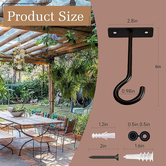 2Pack 4Inch Ceiling Hooks for Hanging Plant, Hanger for Indoor and Outdoor Plant Pots Holder, Wall Hook for Planters, Flower Basket, Wind Chimes, Lanterns, Lights, Bird Feeders, Home Decor-Black