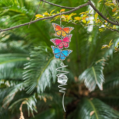 18" Wind Spinner Hanging Metal Figurine Spinner with Glass Ball for Garden Décor, Wind Sculptures & Spinners for Indoor Outdoor Garden Ornament, Butterfly, Mother's Day Gift