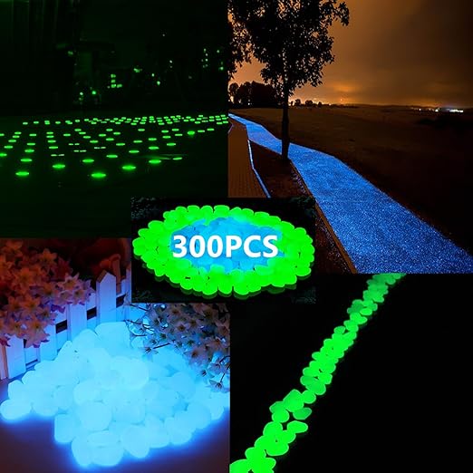 340pcs Glow in The Dark Garden Pebbles, Gardening Luminous Glow Stones Outdoor Decor Glowing Water Fish Tank Gravel (Blue Green)