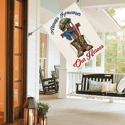 AVOIN colorlife Memorial Day Always Remember Our Heroes House Flag 28x40 Inch Double Sided, Military Soldiers Boots Patriotic Veteran Yard Outdoor Decoration