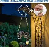 Solar Lighted Garden Outdoor Statue, 20.1" H Hanging Swing Lying with A Sleeping Raccoon and A LED Lantern, Resin Animal Figurine Hanging Ornaments with Hook for Decoration & Gift