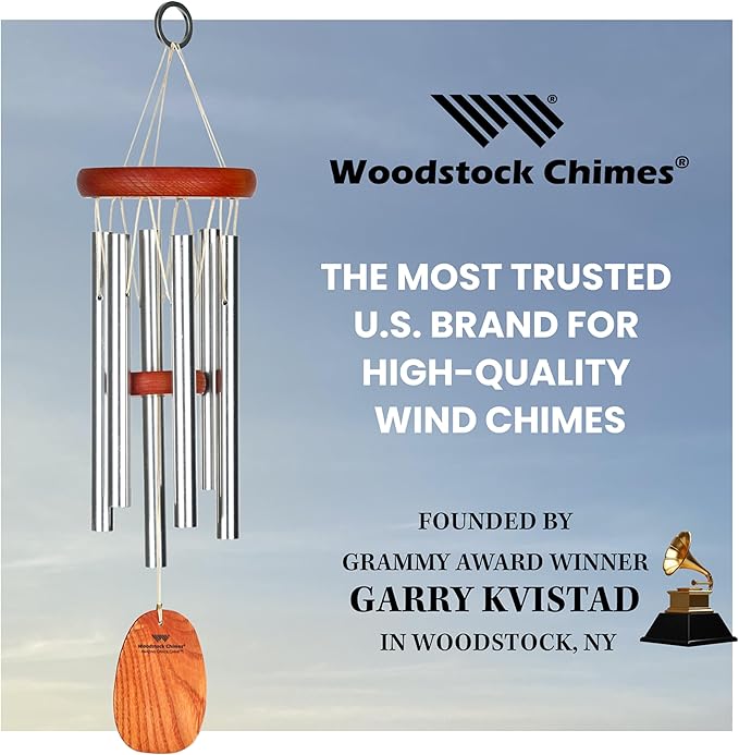 Woodstock Chimes Amazing Grace Wind Chime for Outside 16" Small Silver, Outdoor Decor for Patio, Porch, Garden, Memorial Gift for Loved Ones AGSS