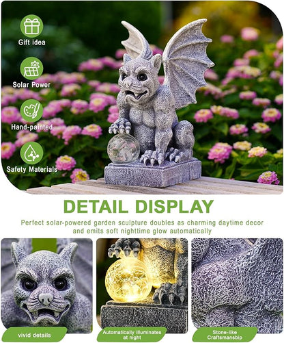 Nacome Solar Gothic Gargoyle Garden Statue: Outdoor Dragon Decor Sculpture with Ball Lights for Yard Art Porch Patio - Unique Birthday Gifts for Women Mom