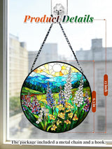 Stained Glass Window Hanging, Wildflowers Plant Scenery Suncatcher for Door Home Decor,Valley Sunrise Sun Catcher Ornament Mother's Day Birthday Gifts for Women Men Mom 6.3 in