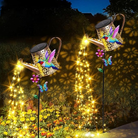 Solar Watering Can with Lights Outdoor Garden, 41in Large Hummingbird Garden Stake Lights, Waterproof Decoration for Yard Lawn Pathway, Gifts for Mom Grandma Women Birthday Gardening Gift