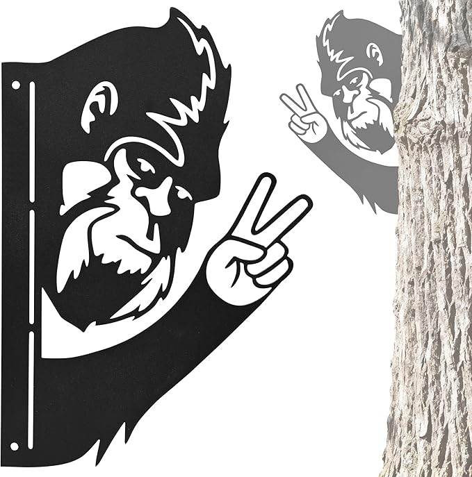 Bigfoot Yard Decor, 15 * 10“ Big Foot Sasquatch Gifts, Bigfoot Metal Victory Sign Gift, Sasquatch Metal Wall Art, Humorous decor for garden, Multiple Styles and Sizes, Easy Aseembly