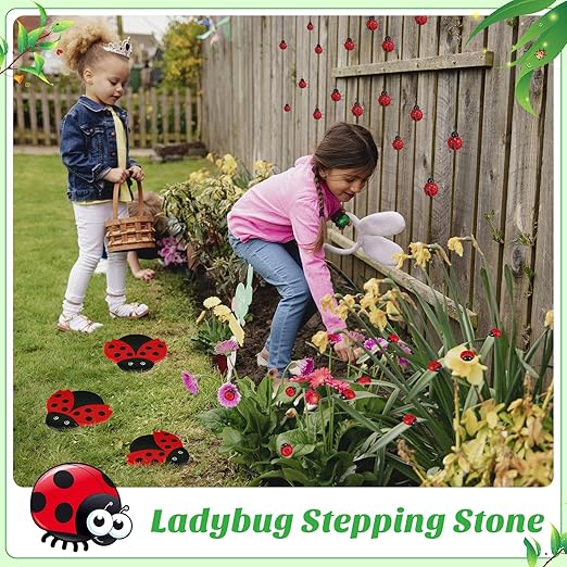 Hollowfly 10 Pcs Ladybugs Stones Decor for Outside Metal Ladybugs Art Lawn Ornaments 3 Size Lively Ladybug Holiday Yard Decorations Ladybug Gifts Mom Gifts Lady Bugs Yard Decorations