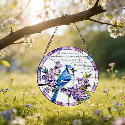 Stained Glass Window Hanging 7.8 in Memorial Ornaments with Poem Sympathy Gifts for Loss of Loved One Sun Catchers Indoor Window Bird Ornaments Suncatcher Decor