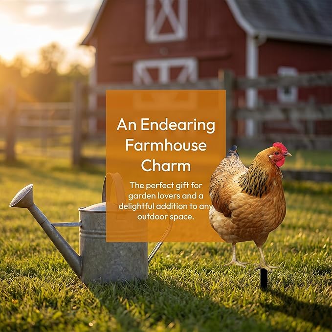 Hen Statue Garden Stake Animal Sculpture Lifelike Lawn Sign Metal Realistic Yard Art Chicken Figurine Ground Insert for Floor, 31.5x17.4x0.1cm