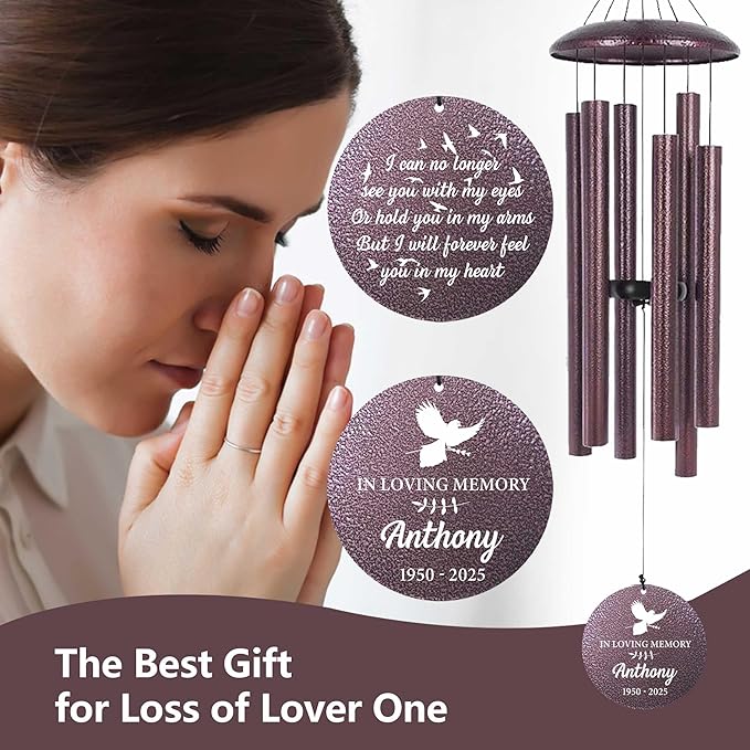ASTARIN Customized Wind Chimes for Loss of Loved One, Memorial Gifts for Loss of Mom/Dad, Bereavement Gifts for Loss of Father, Wind Chimes for Outside Deep Tone, Produced in USA
