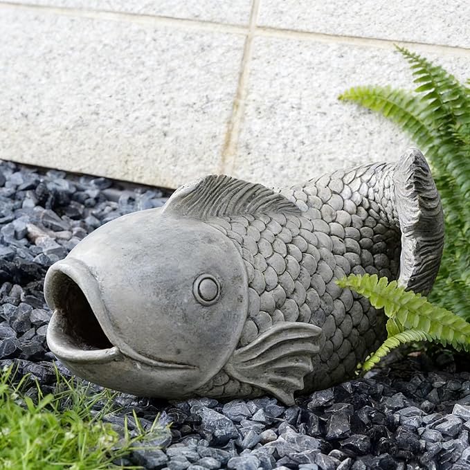 Fish Gutter Guardian Downspout Extender - Decorative Rainwater Splash Block Statue with Realistic Stone Finish,for Garden,Yard Lawn Drainage Decor