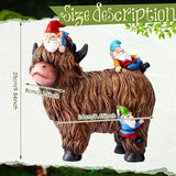 Suzile Garden Gnomes Statues Decor 9.84'' Highland Cow Garden Statues Resin Gnome Sitting on Highland Cow Birthday Gifts for Woman Mom for Home Table Yard Patio Lawn Porch