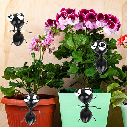 Cruis Cuka Metal Yard Art Garden Decor Cute Ant Outdoor Fence Decorations Lawn Ornaments - Set of 4 Black