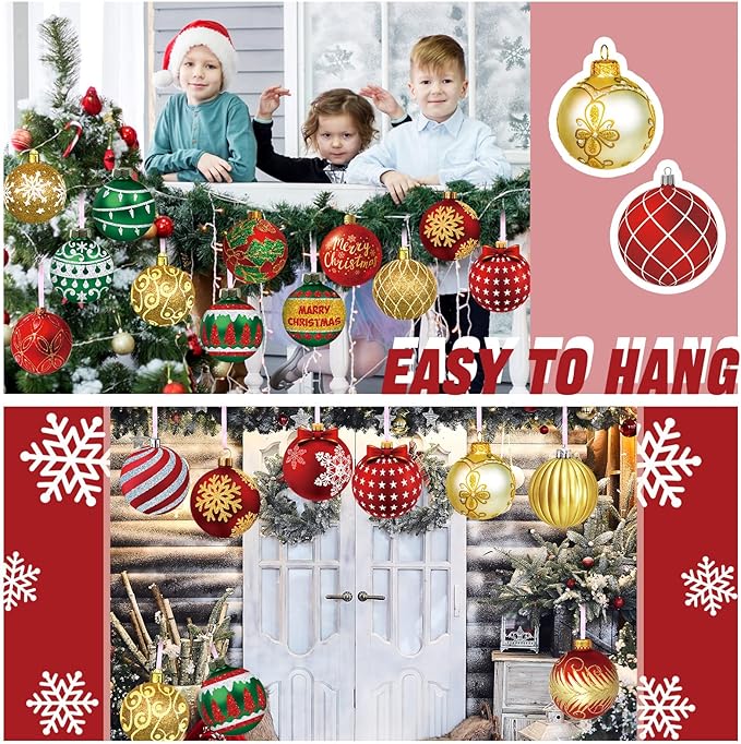 Rtteri 30 Pcs Large Christmas Ball Shape Ornaments for Outdoor 4.9 Inch Double Sided Plastic Christmas Hanging Ornaments Balls for Xmas Tree Indoor Outdoor Porch Yard Supplies
