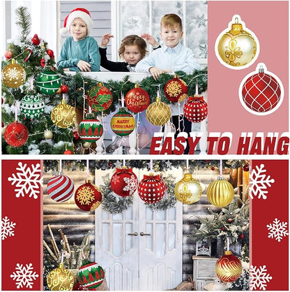 Rtteri 30 Pcs Large Christmas Ball Shape Ornaments for Outdoor 4.9 Inch Double Sided Plastic Christmas Hanging Ornaments Balls for Xmas Tree Indoor Outdoor Porch Yard Supplies