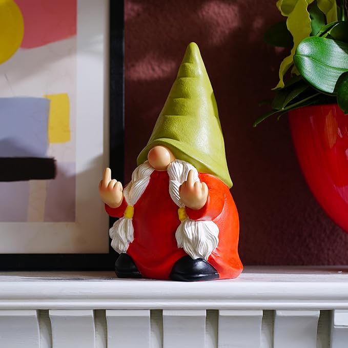 Middle Finger Gnome Statue 12.4in Female, Large Naughty Garden Gnome Statue Decoration and Lawn Ornament - Funny Garden Gnomes for Outdoor or Home Decor