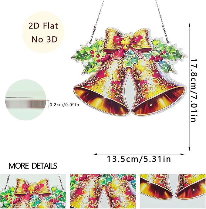 Christmas Bell Ornaments Colorful Window Hanging Decorations Home Wall Decor for Bedroom Patio Indoor Outdoor