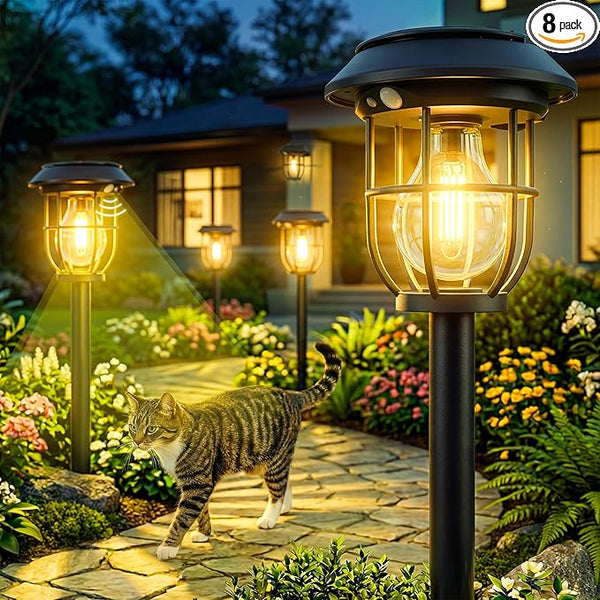 Solar Lights Outdoor, 8 Pack Waterproof LED Pathway Lights with 3 Adjustable Modes, Auto On/Off Lighting for Garden, Yard, Walkway, Driveway, Porch, Hanging on Trees or Tabletop, Warm White