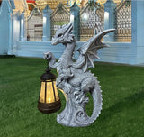 JORAE Dragon Statue with Solar Lantern Outdoor Figurine Gothic Garden Decor for Patio Balcony Lawn Yard Sculpture Resin, 9.5" H