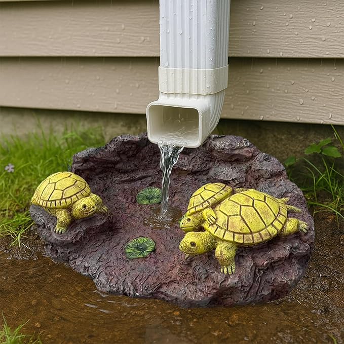 Gutter Splash Block Turtle Statue Outdoor Garden Decor, Decorative of Gutter Downspout Rain Concrete Gutter Splash Block Diverter, Larger Stone Resin Tortoise Gutter Downspout, 14"L x 9.5"W x 4"H