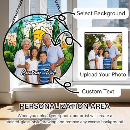 Personalized Custom Photo Faux Stained Glass Window Hanging - Customized Ornaments Memorial Gifts Suncatchers Christmas Birthday Mother's Day for Lovers Women Men Dad Mom Nana Grandma
