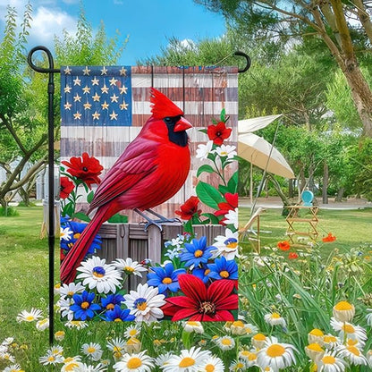 BlissYard Patriotic 4th of July Cardinal Bird Garden Flag American Memorial Day Yard Red Bird Dogwood Flower USA America Outside Decoration Summer Outdoor Small Decor Double Sided 12x18