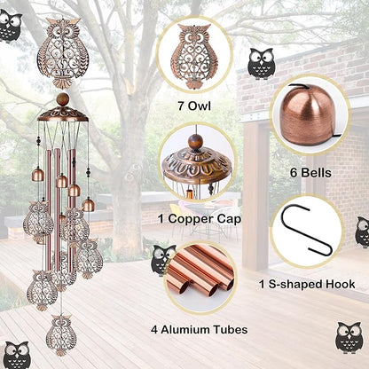 Wind Chimes for Outside- Owl，Owl Gifts for Women Men，Metal Wind Chimes Memorial for Outside/Indoors, Lawn, Patio, Home, Porch, Yard Decor, Garden Decorations