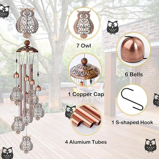 Wind Chimes for Outside- Owl，Owl Gifts for Women Men，Metal Wind Chimes Memorial for Outside/Indoors, Lawn, Patio, Home, Porch, Yard Decor, Garden Decorations