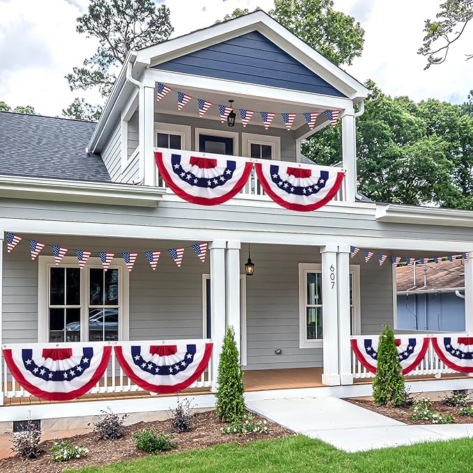 6 x 3 Ft 4th of July Decorations Big American Pleated Fan Flag, 3 Pcs Patriotic Decorations American Flag Bunting, Red White and Blue Half Fan Banner Bunting Flags Outdoor Indoor for Memorial Day Decor