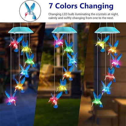 Solar Hummingbird Gift for Mom Grandma Girls, Color Changing Solar Wind Chimes for Outside, Outdoor Decorative Mobile Lights for Garden, Patio, Window, Party Decors, Gift for Women