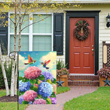 Spring Hummingbird Hydrangea Garden Flag Summer Floral Bird Outdoor Yard Flags Double Sided Flower House Banner Colorful Bloom Patio Lawn Porch Yard Seasonal Nature Home Decor 12x18 Inch