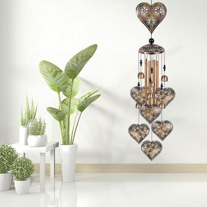 Heart Shape Wind Chimes for Garden, Gifts for Mom, Home, Balconies, Rooms, Patio, Indoor, Outdoor Heart Decoration, Hearts Shape Wind Catcher, Bronze Memorial Wind Bells, Hearts Wind Chimes Decor
